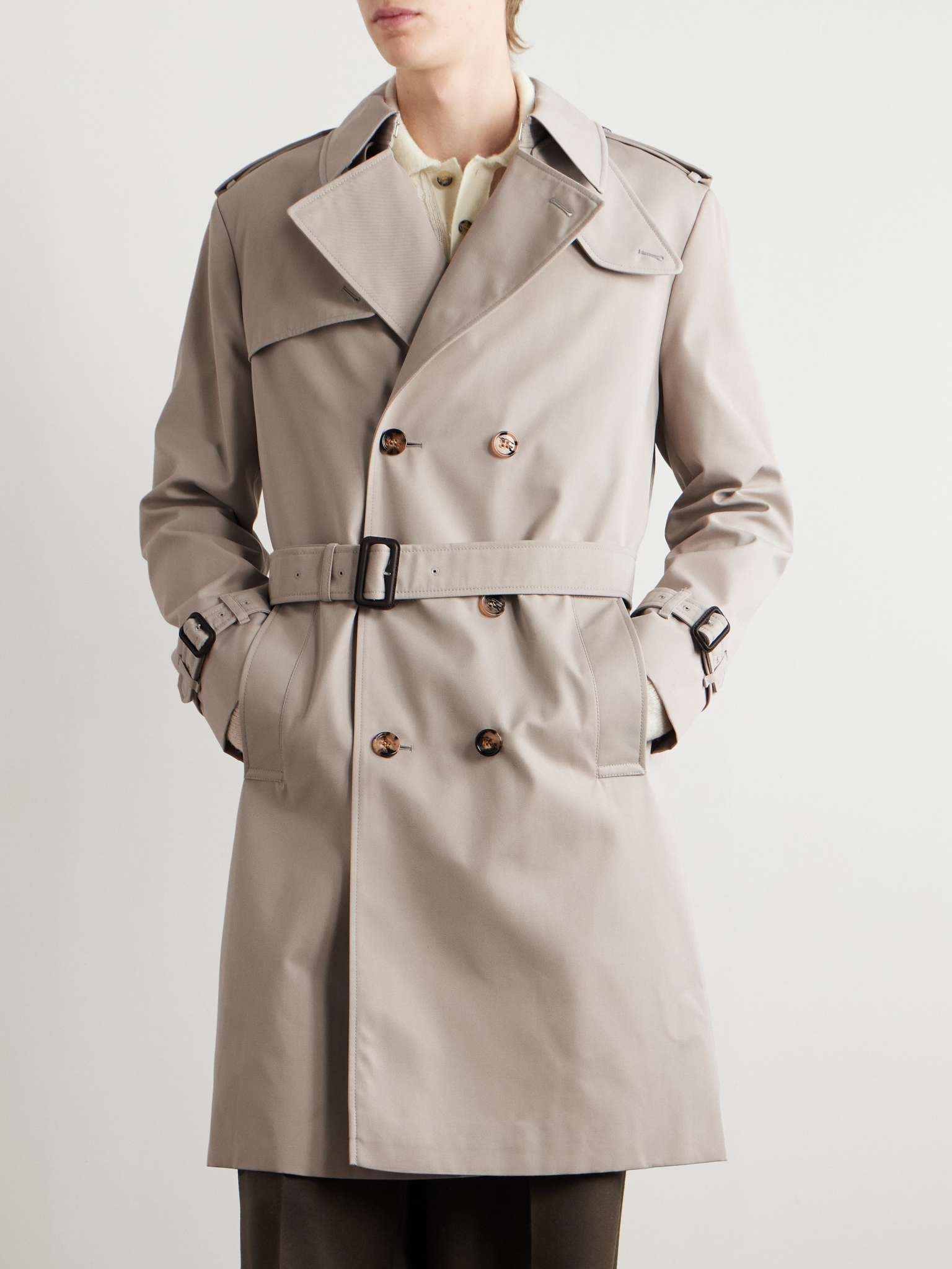 Double-Breasted Belted Gabardine Trench Coat - 3
