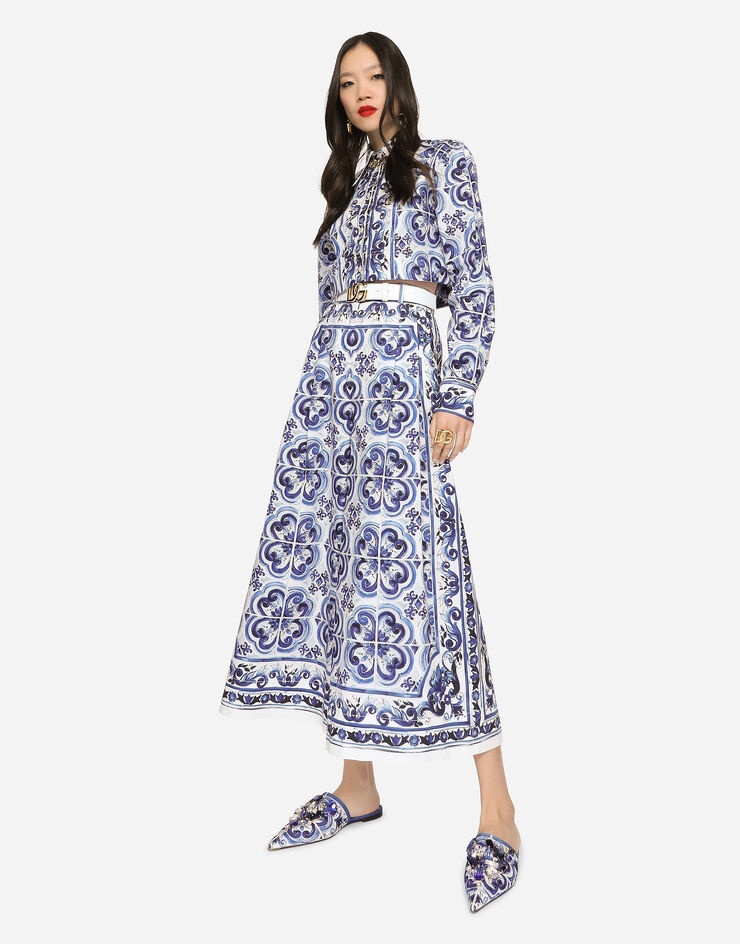 Majolica-print brocade mules with embroidery - 5