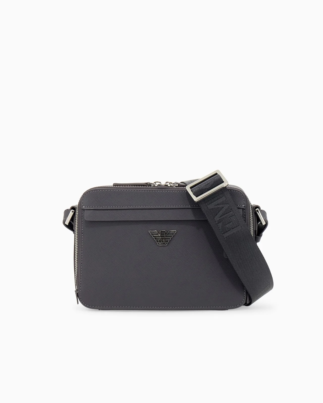 TEXTURED CROSSBODY BAG WITH A FRONT POCKET AND A METAL LOGO - 1