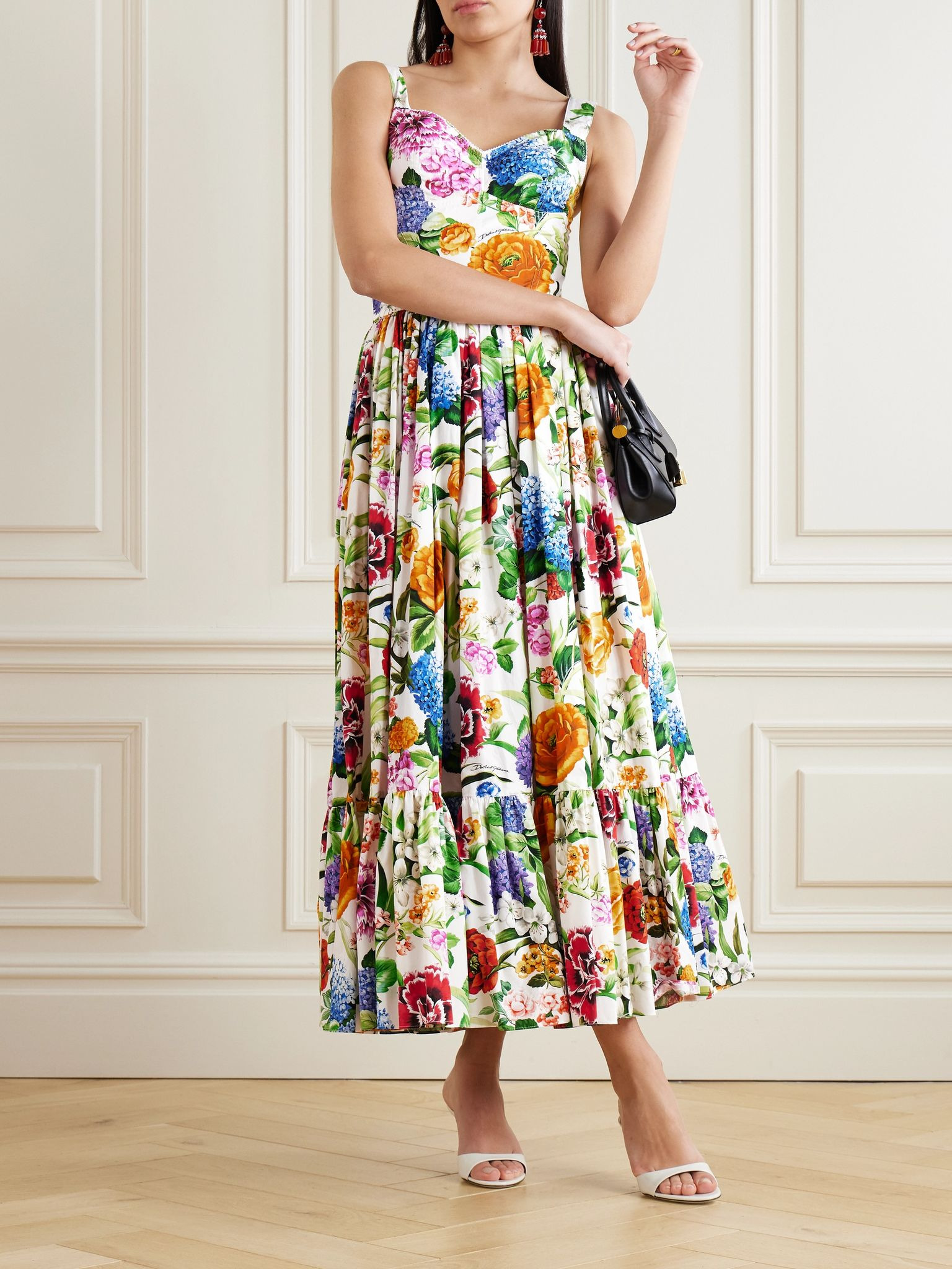Tiered pleated floral-print cotton-poplin midi dress Multi - 2