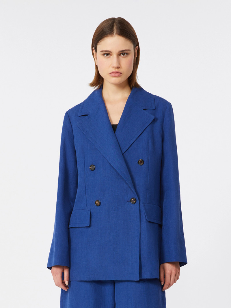 MAREA Double-breasted linen canvas jacket - CORNFLOWER BLUE 3