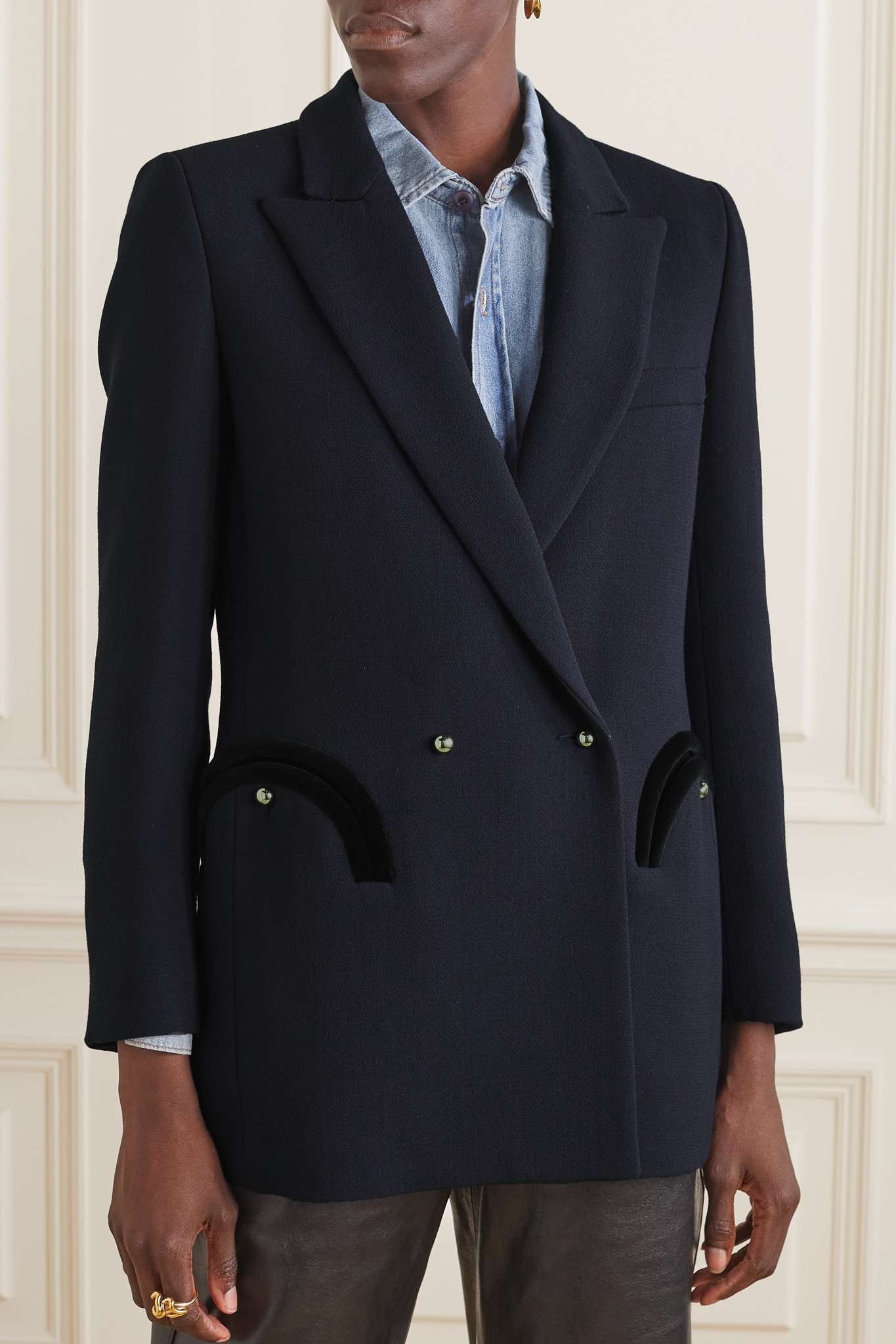 Resolute Everyday double-breasted velvet-trimmed wool-crepe blazer - 3