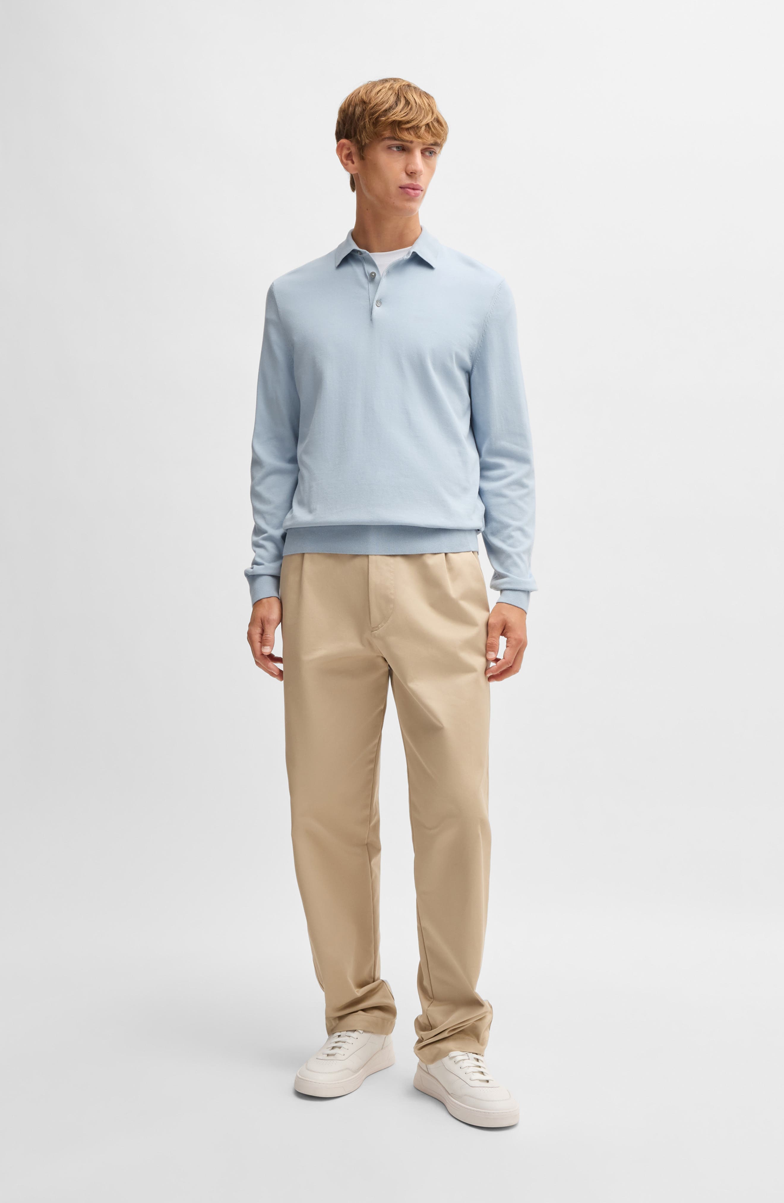 BOSS Gemello Cotton Polo Sweater in Light Blue at Nordstrom - 5