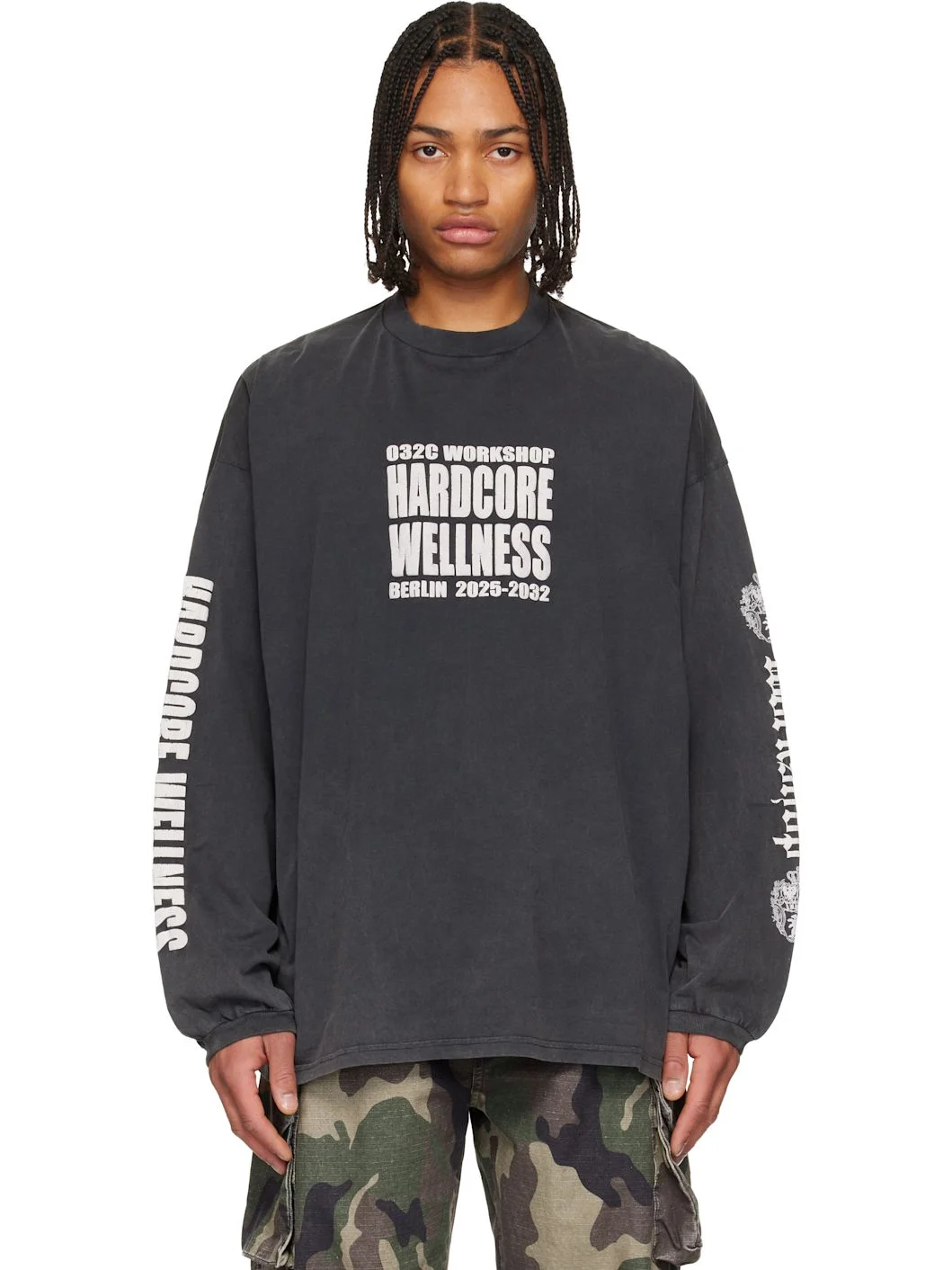 Black "Hardcore Wellness" Oversized Longsleeve T-shirt - 1