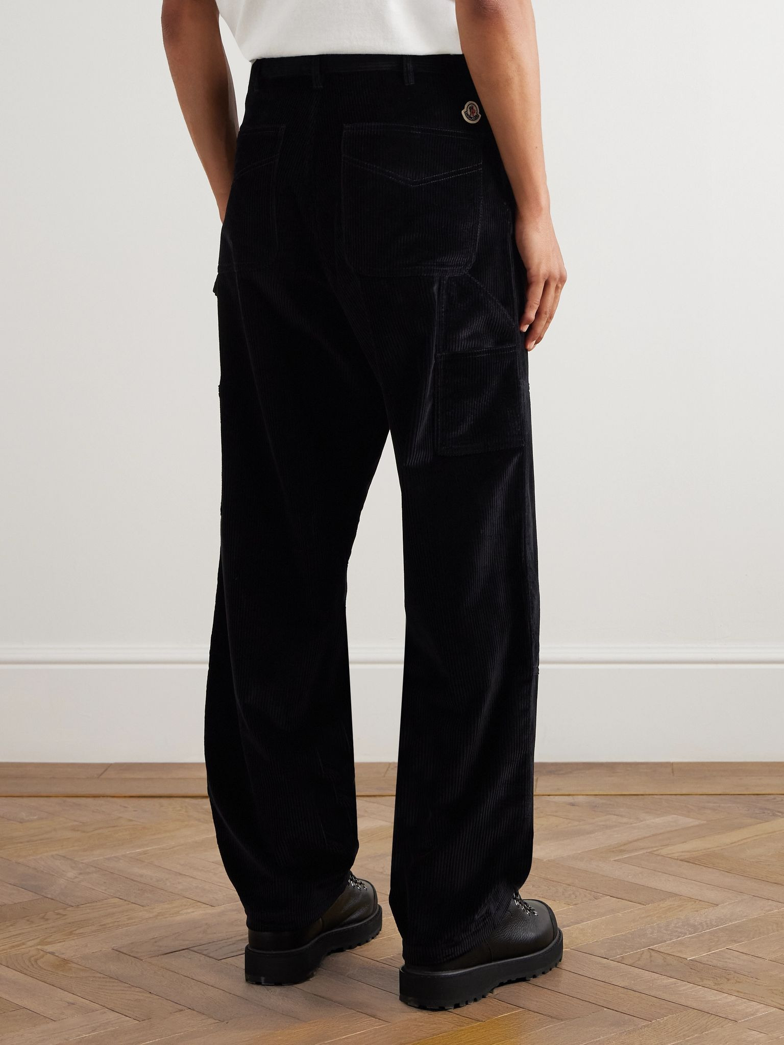 Straight-Leg Logo-Appliquéd Panelled Cotton-Corduroy Trousers Black - 4