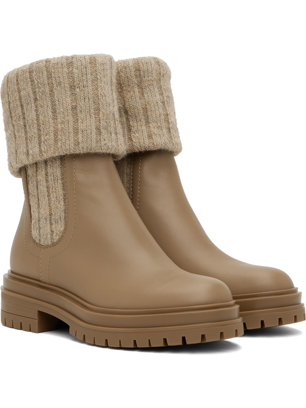 Beige & Tan Chalet Knit Ankle Boots - 4