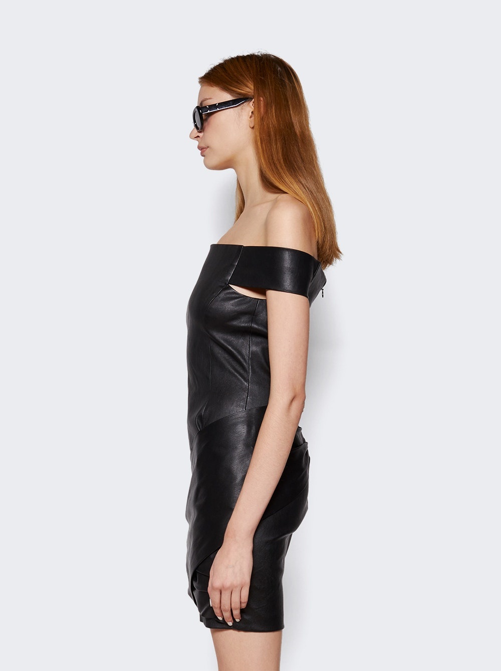 Draped Mini Leather Dress Black - 4