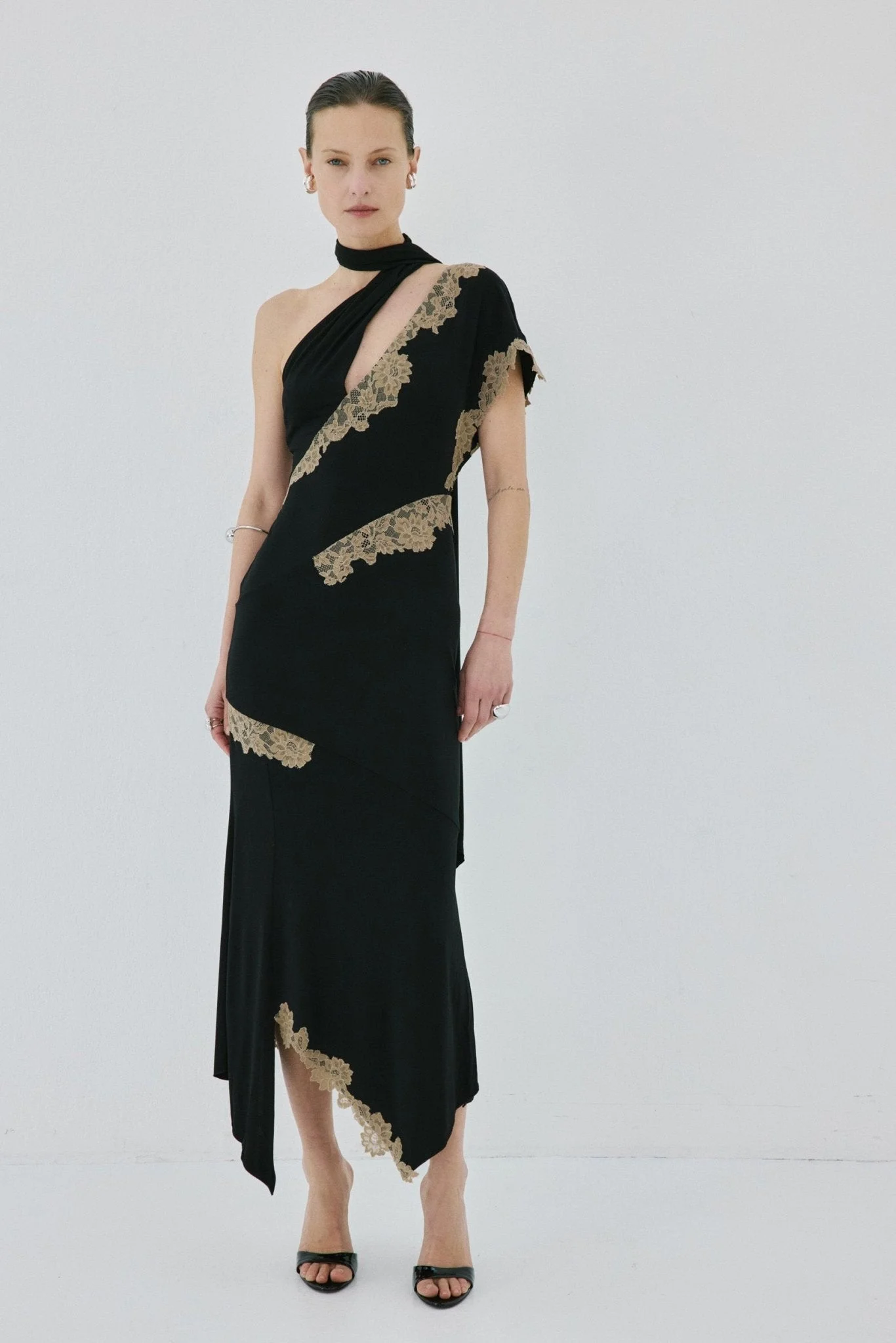 FENELLA MIDI DRESS IN BLACK SPANDEX - 1