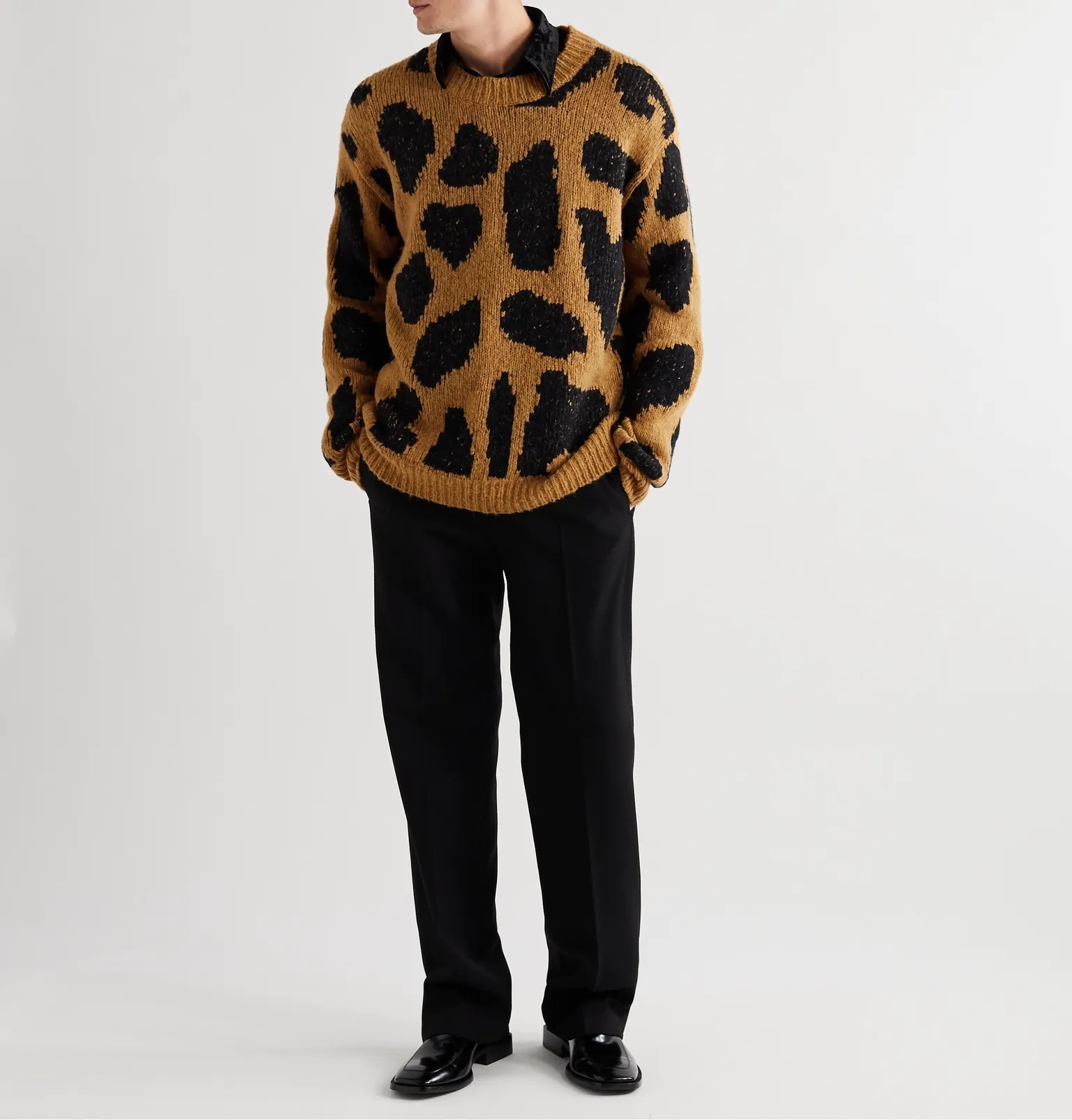 Oversized Leopard-Intarsia Merino Wool-Blend Sweater - 2