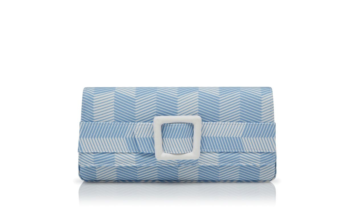 Blue and White Grosgrain Buckle Clutch - 1