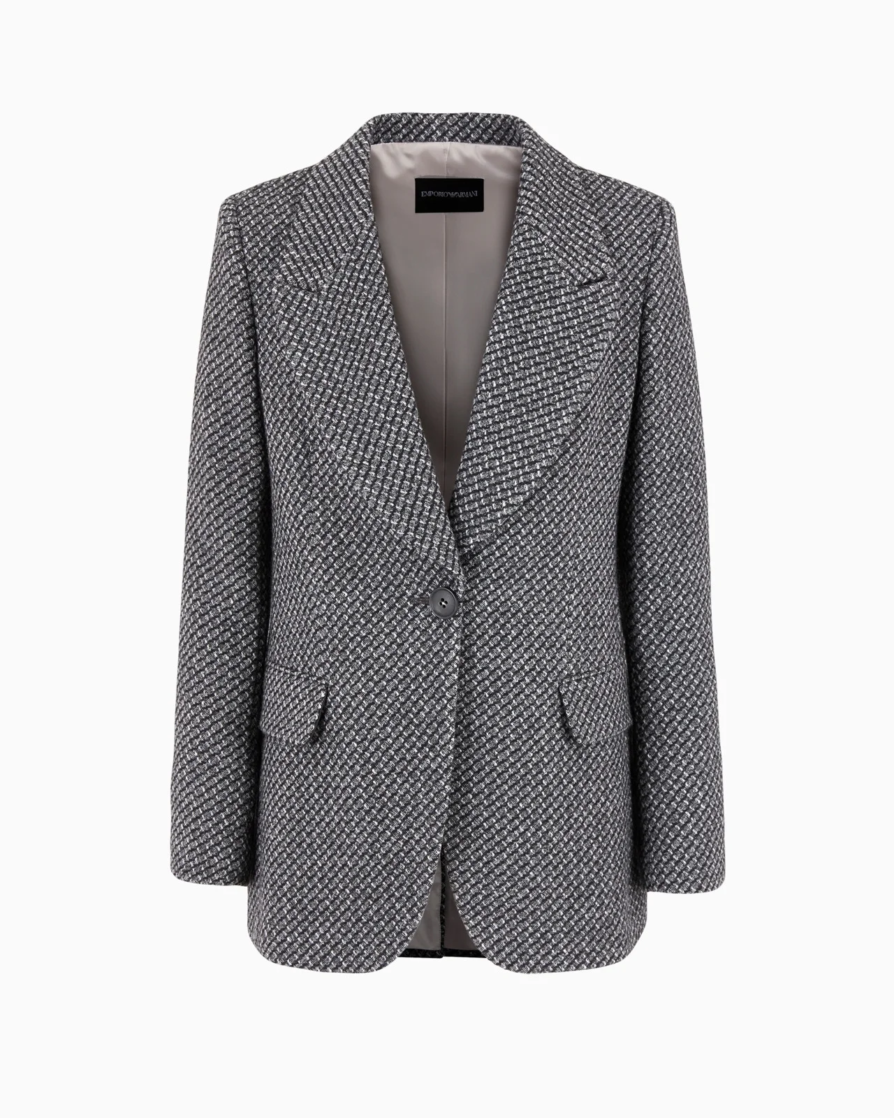 Single-breasted jacket in a mélange wool-blend knit with a textured pattern - 1