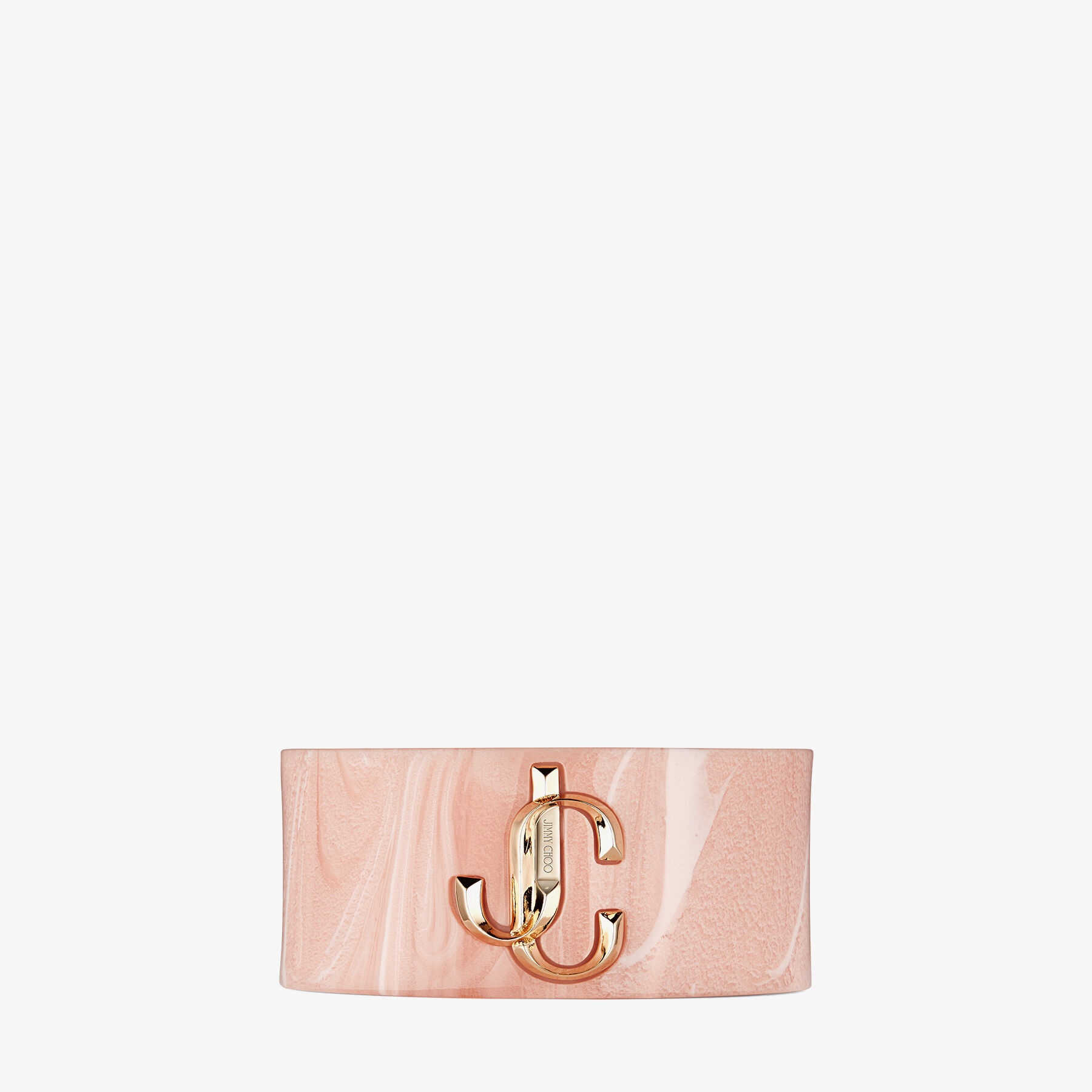JC Cuff
Ballet Pink Acrylic Cuff Bracelet with Gold-Finish Metal JC Emblem - 3