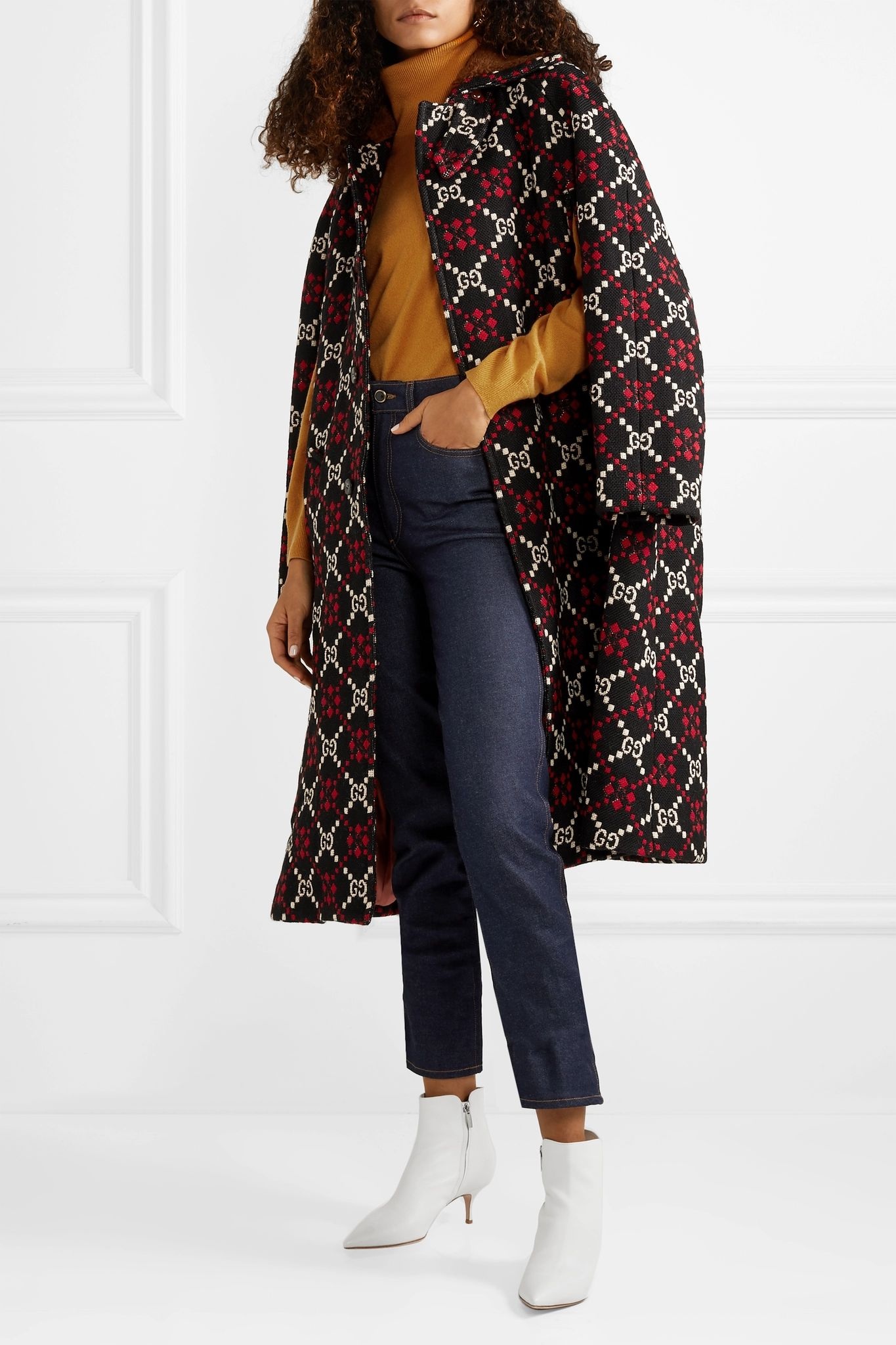 Faux shearling-trimmed wool-jacquard coat - 6