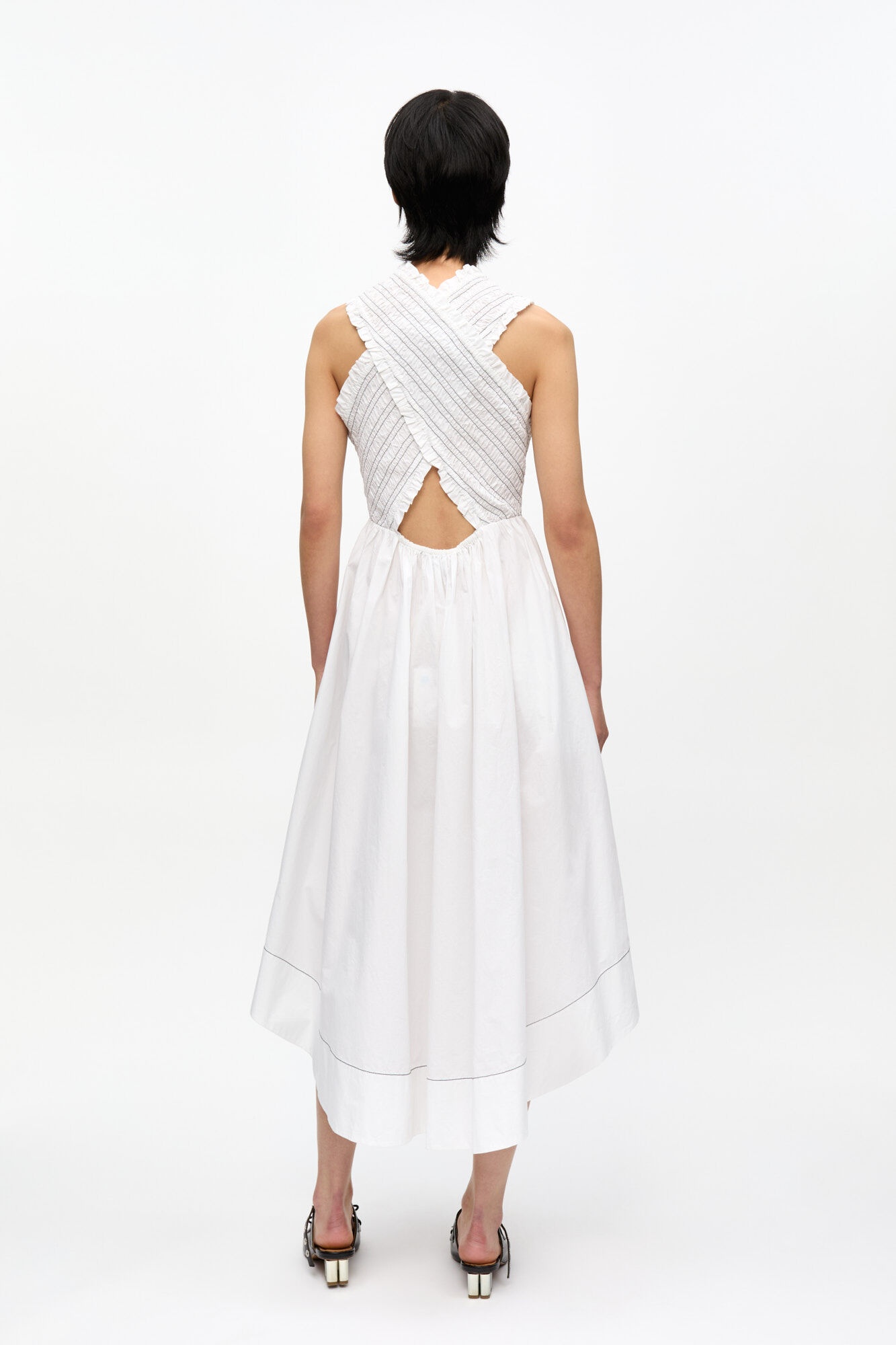 WHITE WASHED STRETCH COTTON SMOCK MIDI DRESS - 3