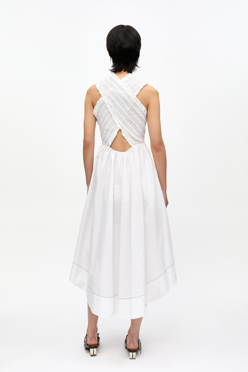 WHITE WASHED STRETCH COTTON SMOCK MIDI DRESS 3