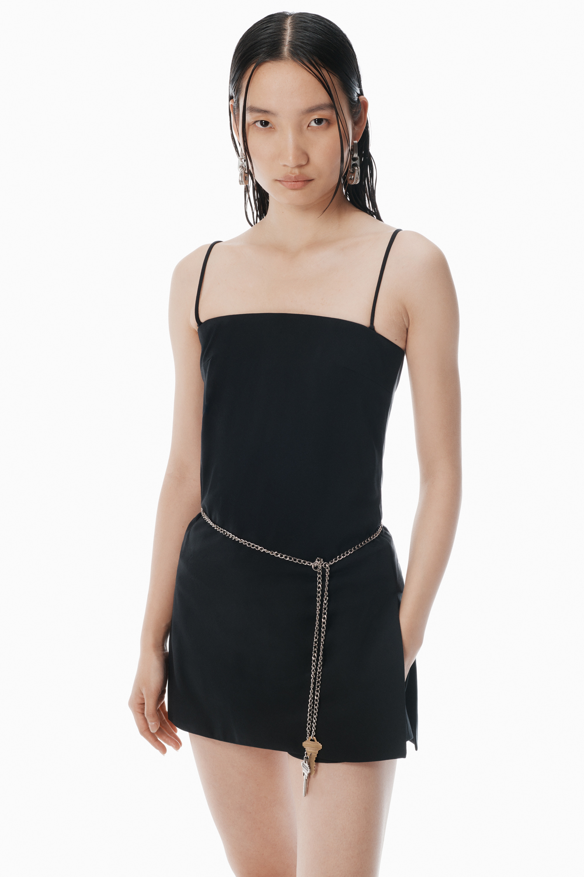 Black Wool-Stretch Minidress with Hardware - 5