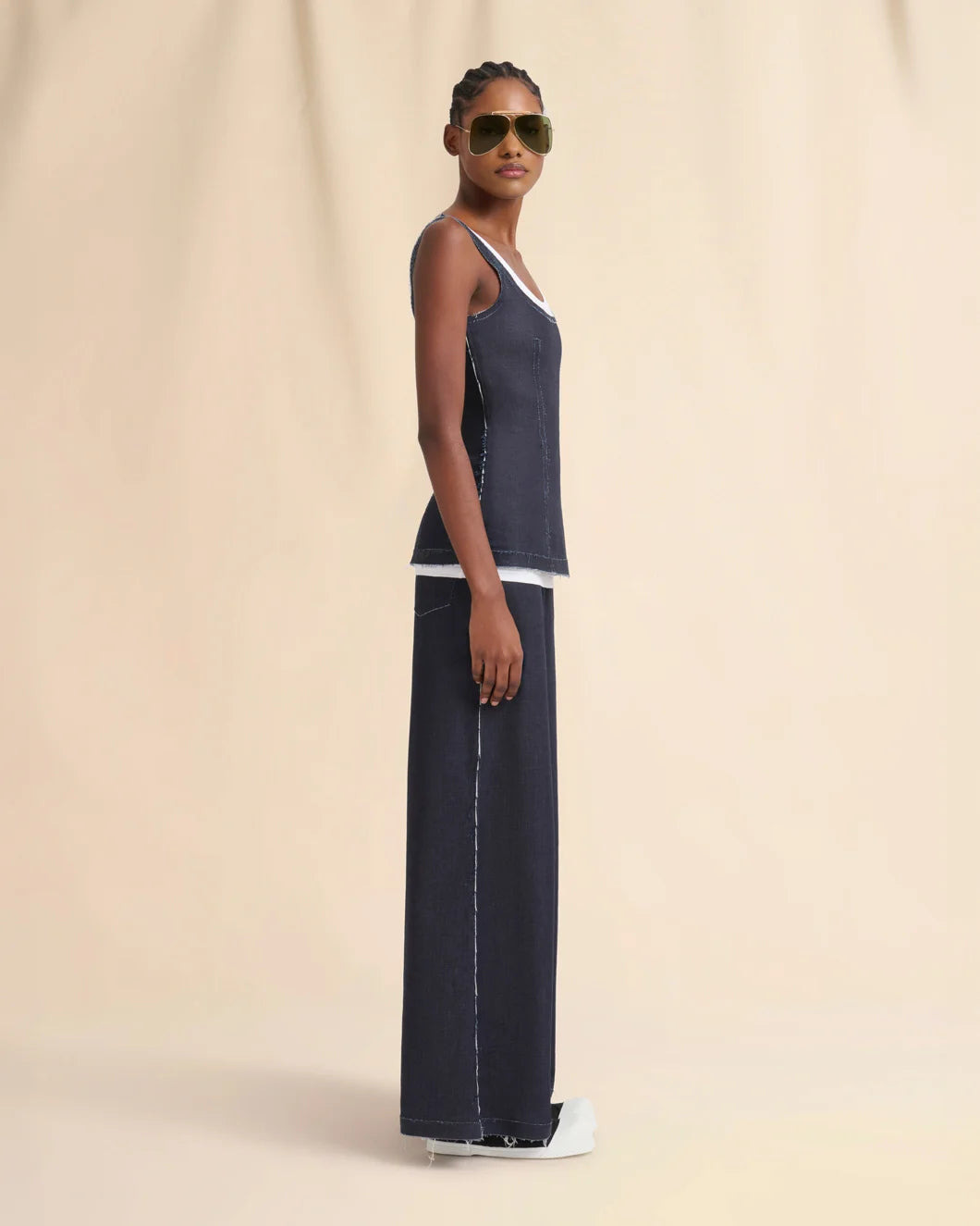 DEEP BLUE STRETCH DENIM TROMPE L'OEIL TROUSERS - 5