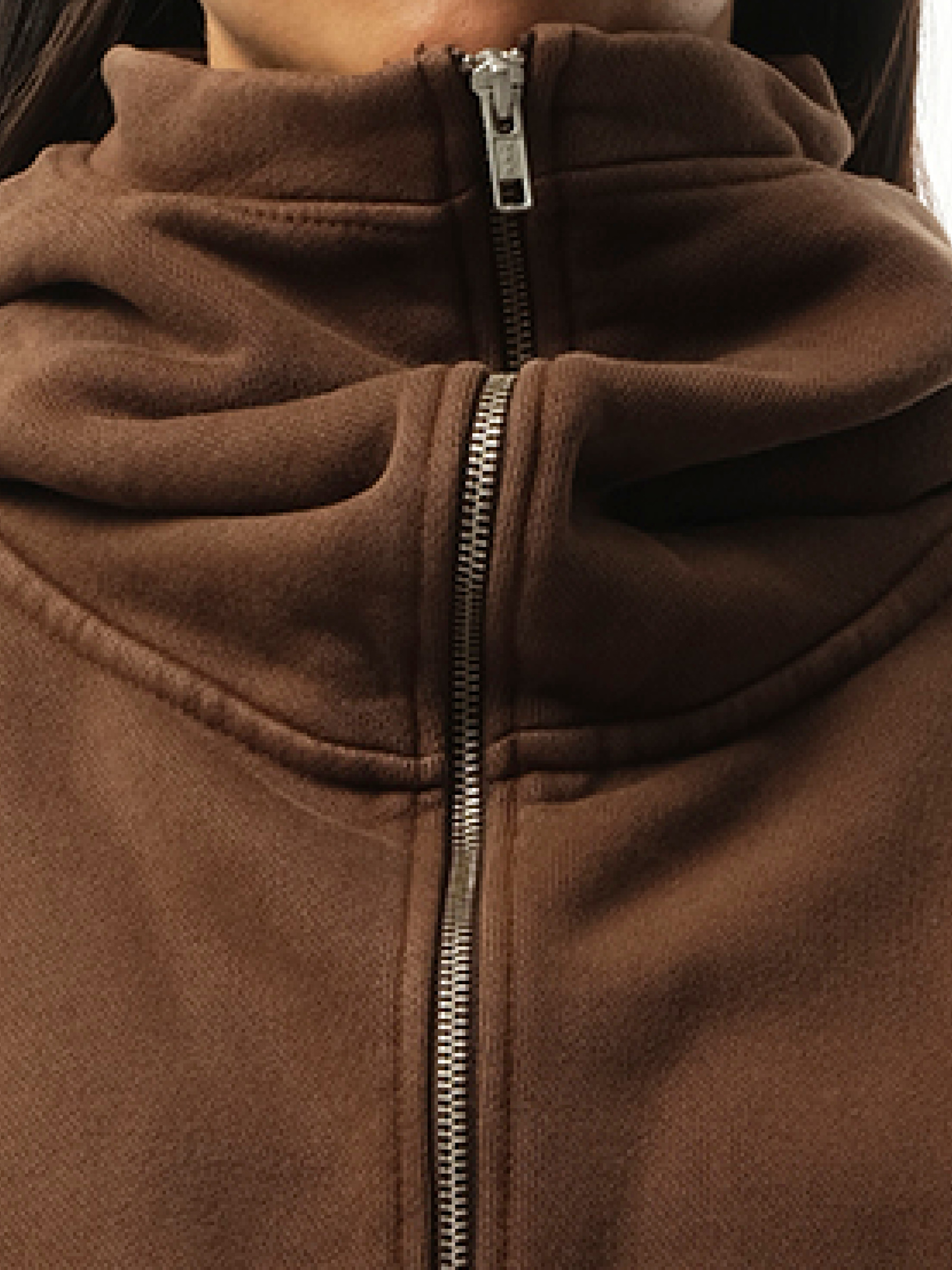 Cropped Full Zip Hoodie in Brunette - 3