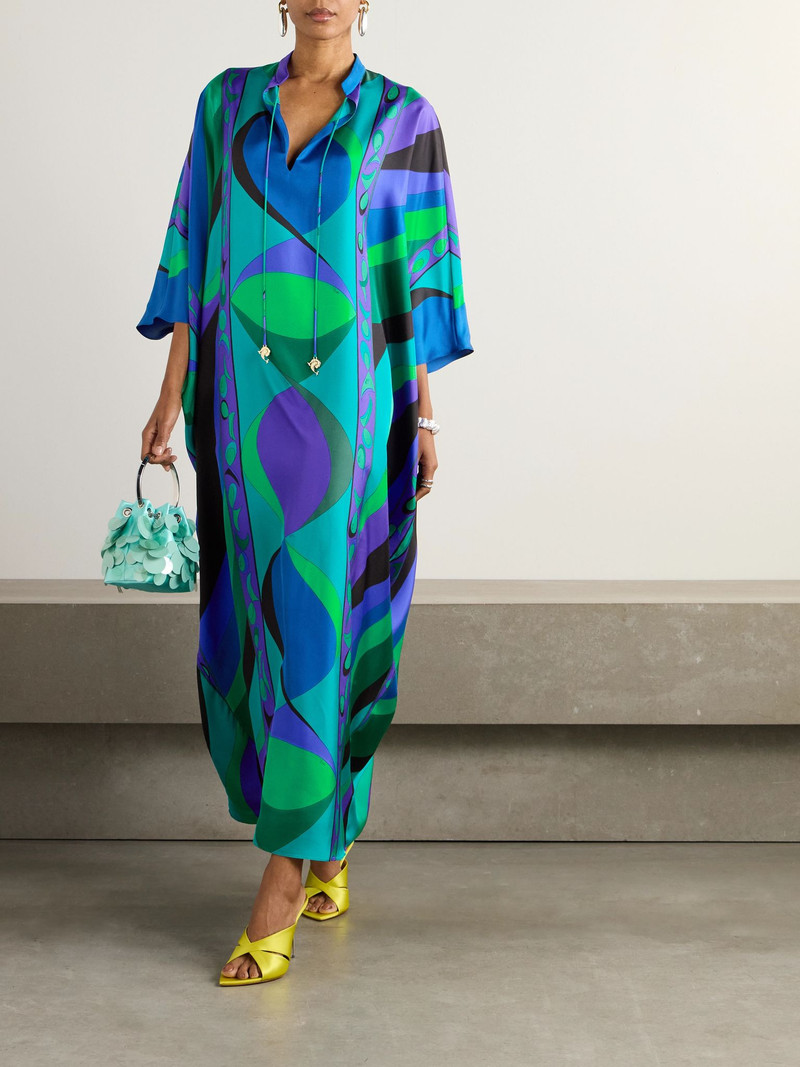 PUCCI Embellished printed silk-twill kaftan Blue outlook