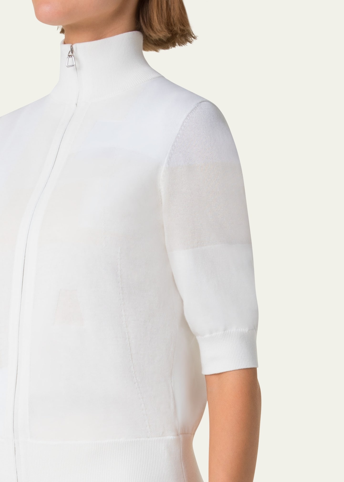 Trapeze Jacquard Elbow-Sleeve Zip Cardigan - 5