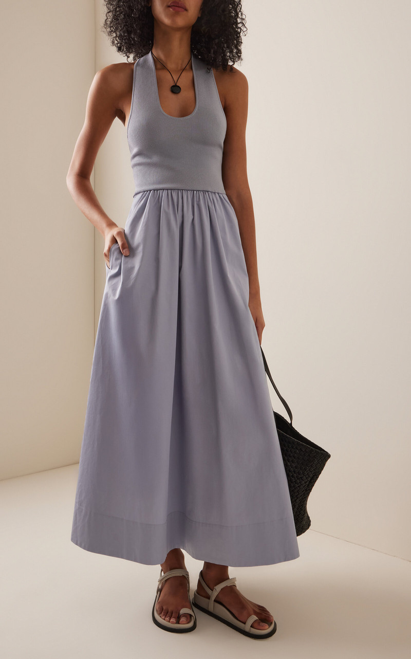 ST. AGNI Exclusive Plunge Knit and Cotton Maxi Dress grey outlook