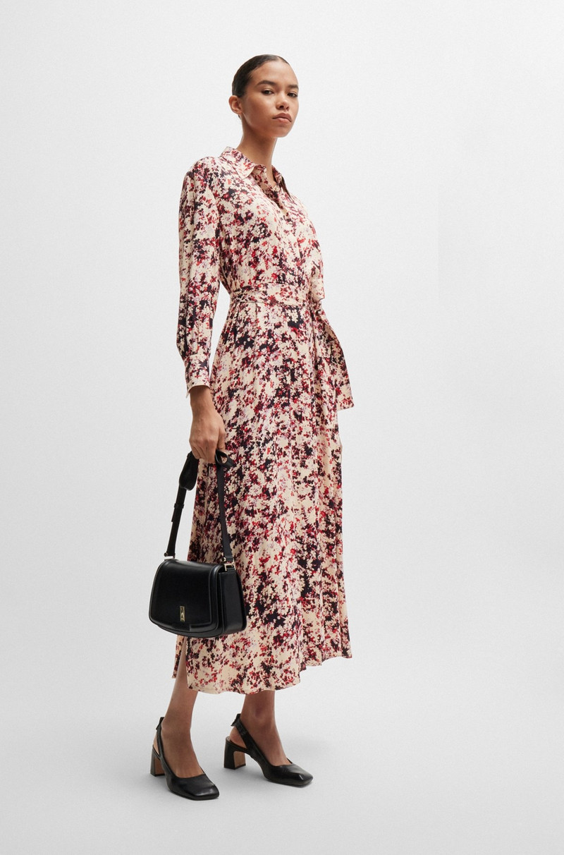 BOSS LONG-SLEEVED SHIRT DRESS IN FLORAL-PRINT SATIN outlook