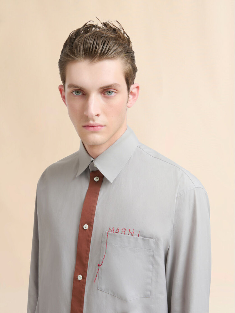GRAY COTTON POPLIN SHIRT WITH MARNI MENDING LOGO 4