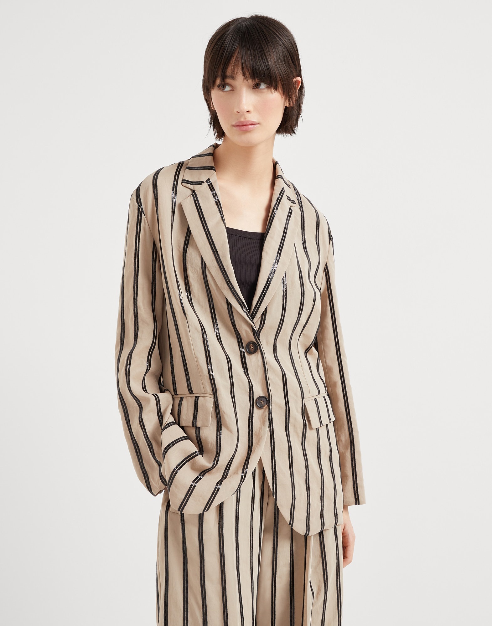 Cotton organza blazer with dazzling stripe embroidery - 1