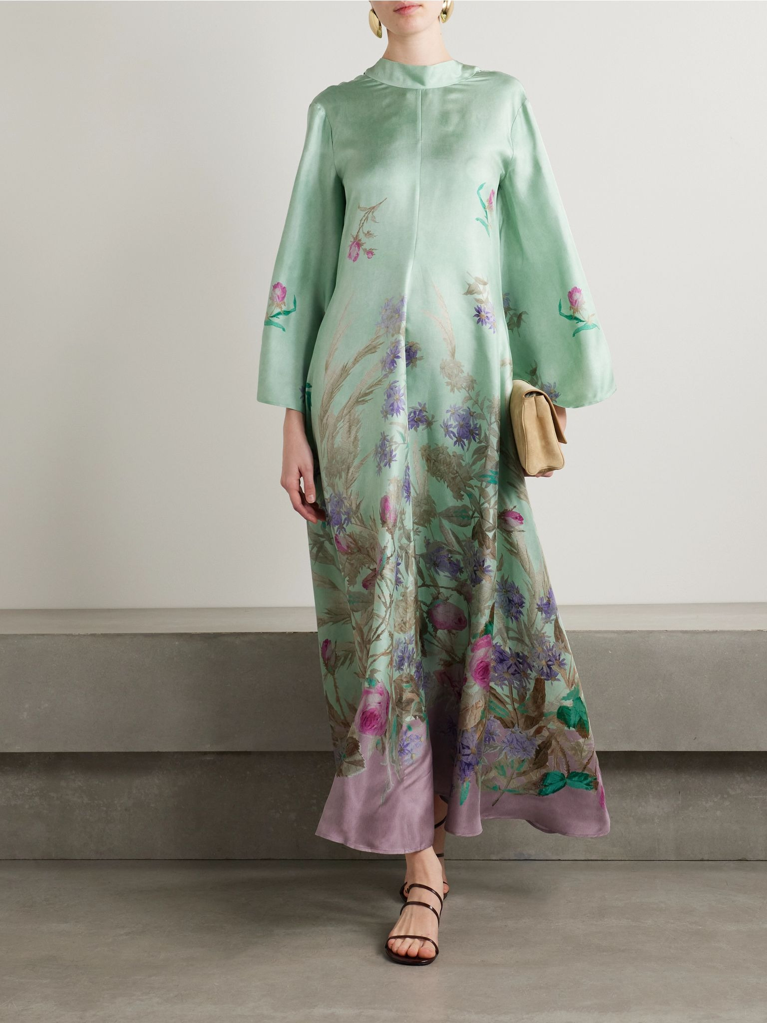 Magnifico floral-print silk-twill maxi dress Green - 2