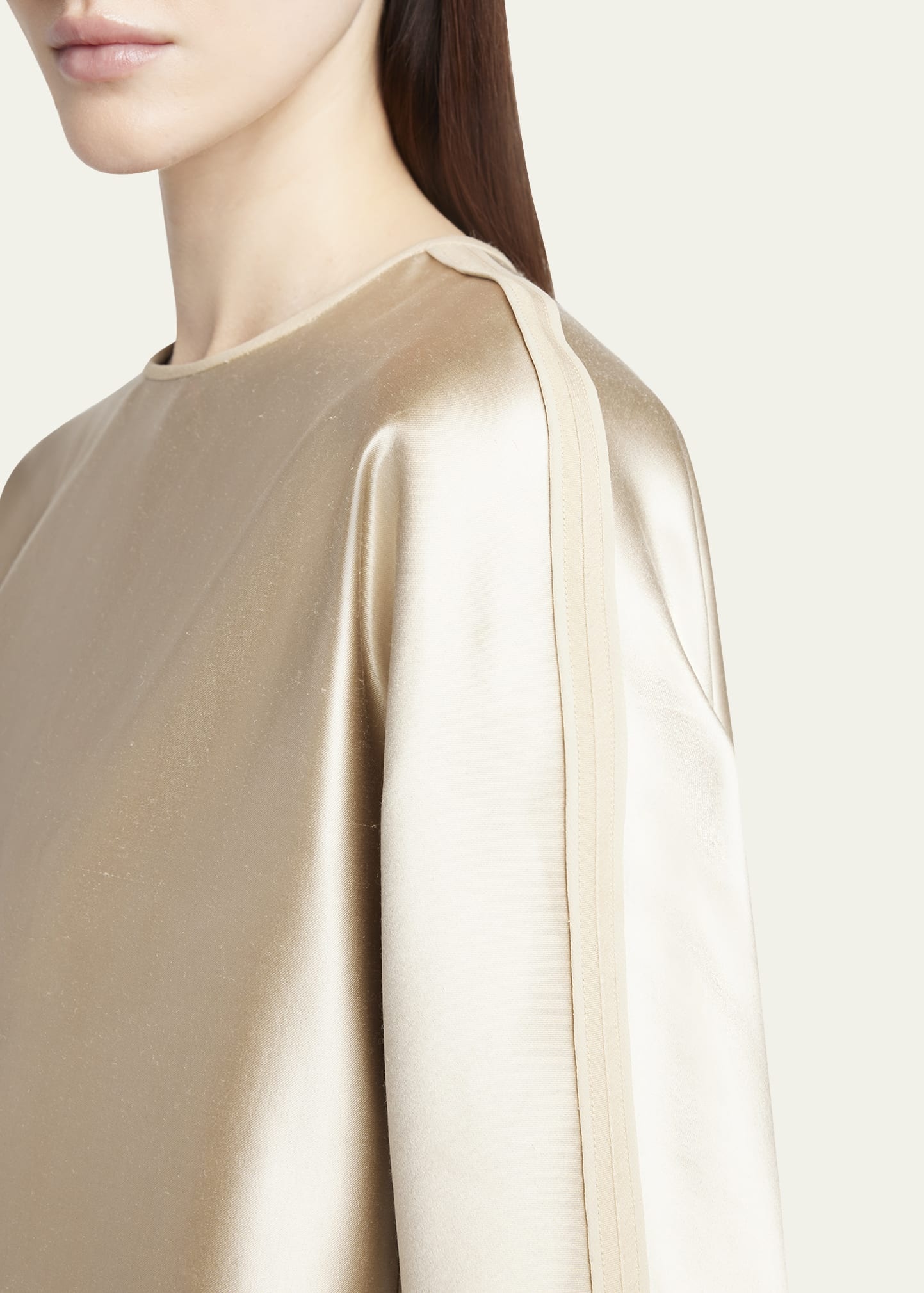 Tonal Piping Long-Sleeve Silk Blouse - 5