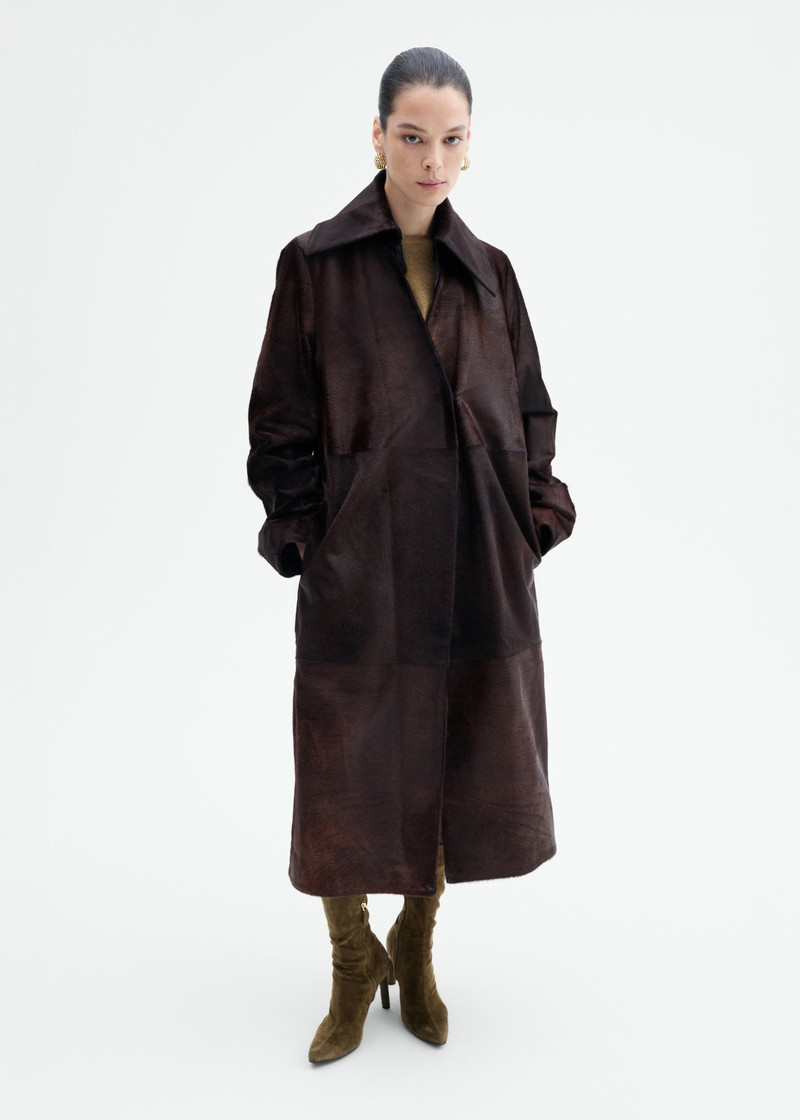GUCCI Polished Calf Hair Coat in Chocolate outlook