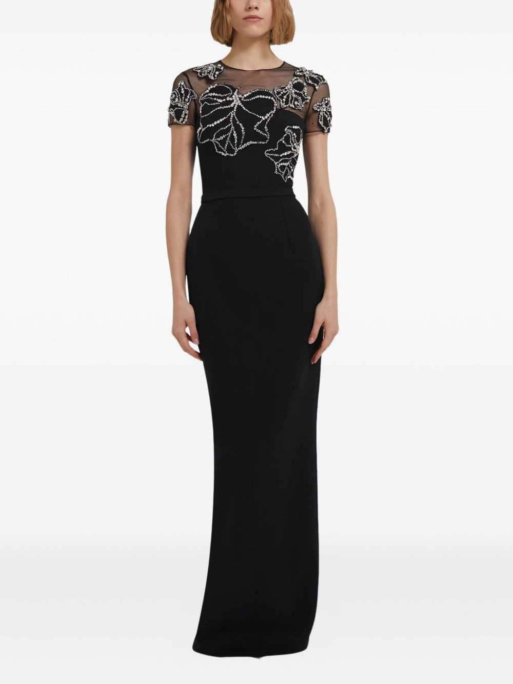 embellished mesh yoke gown - 2
