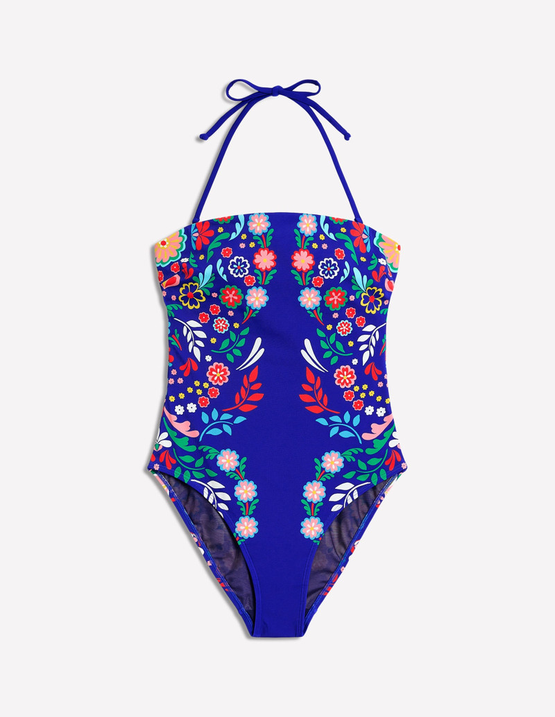 Paros Bandeau Swimsuit-Blue, Structured Meadow - 1