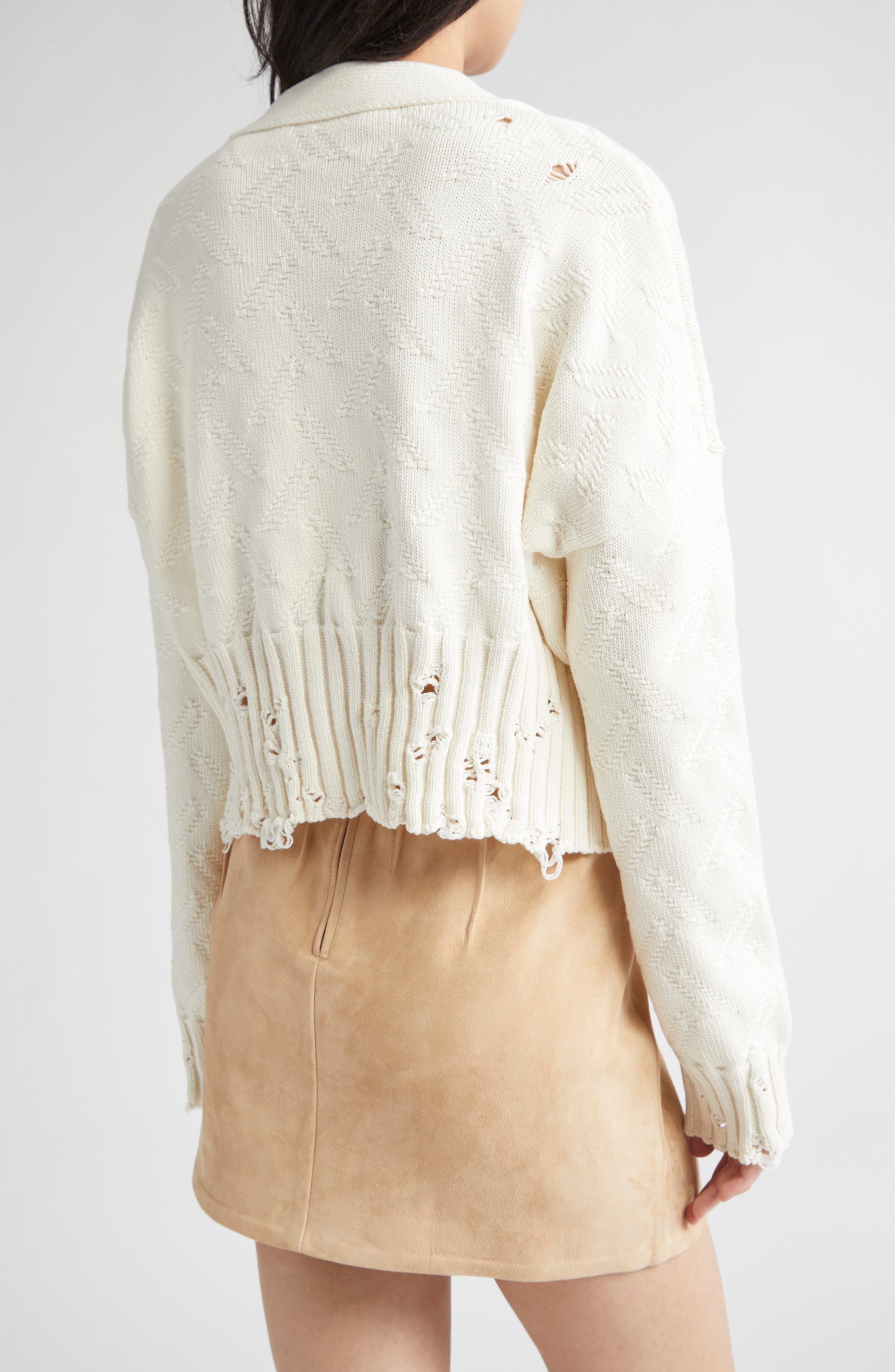 Marni Dishevelled Cotton Crop Cardigan in 00W01 Lily White at Nordstrom - 3