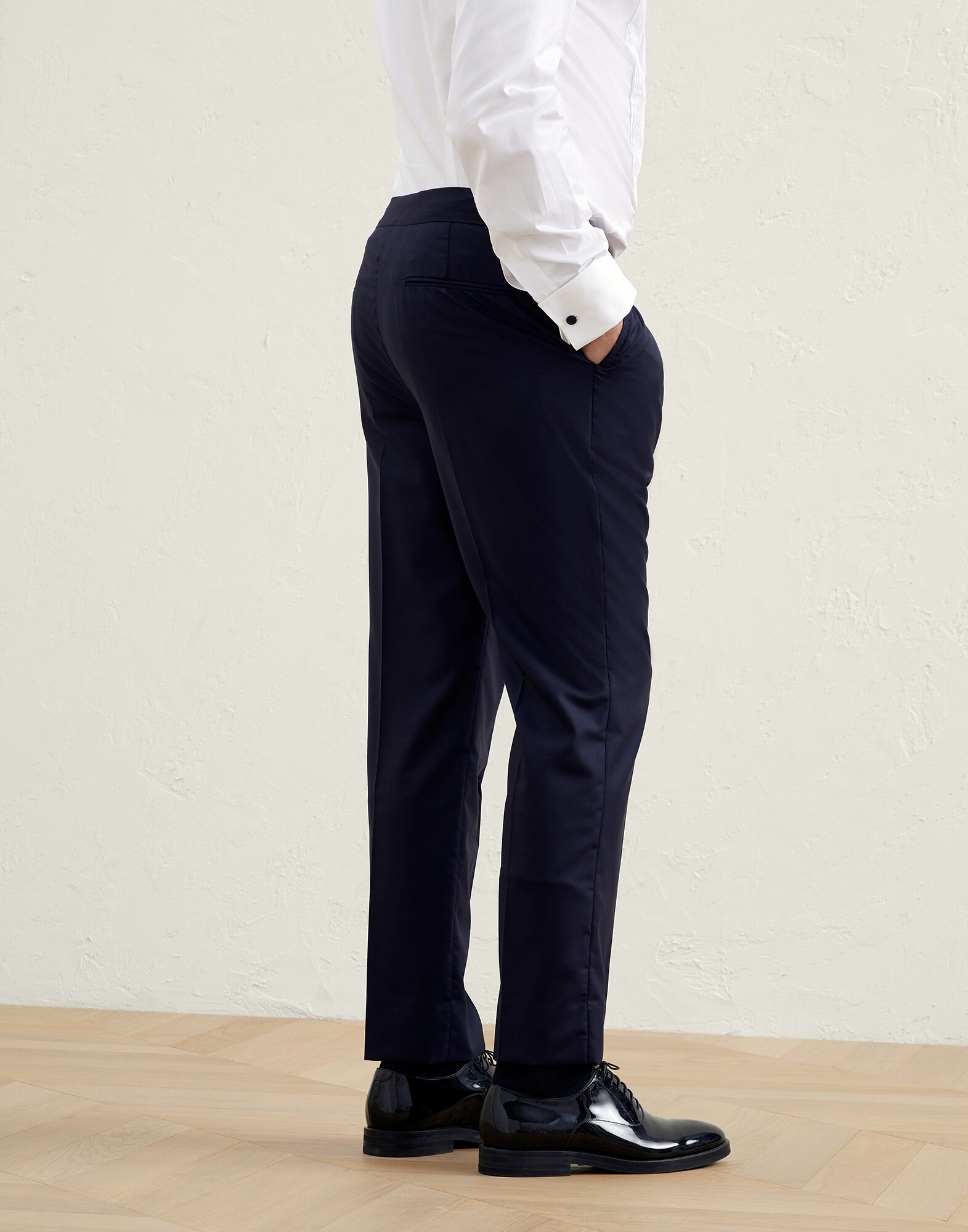 Lightweight virgin wool and silk twill tuxedo trousers with pleat - 2