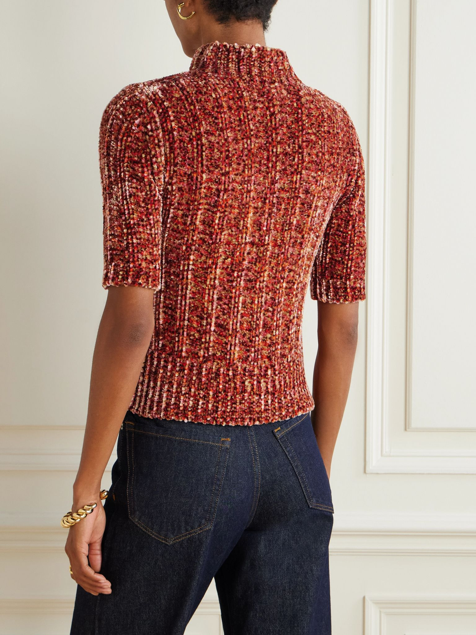 Ribbed-knit chenille sweater Orange - 4
