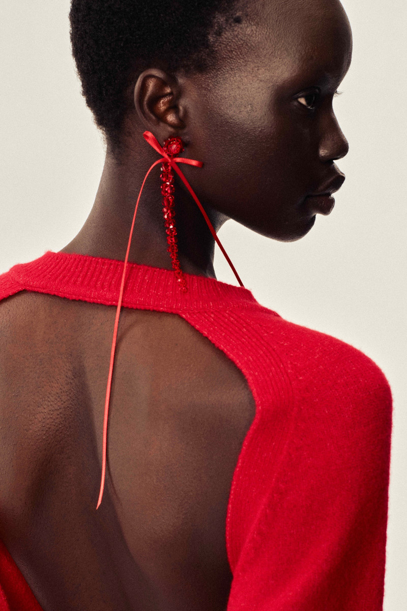 Simone Rocha Slim Bow Ribbon Drip Earrings outlook