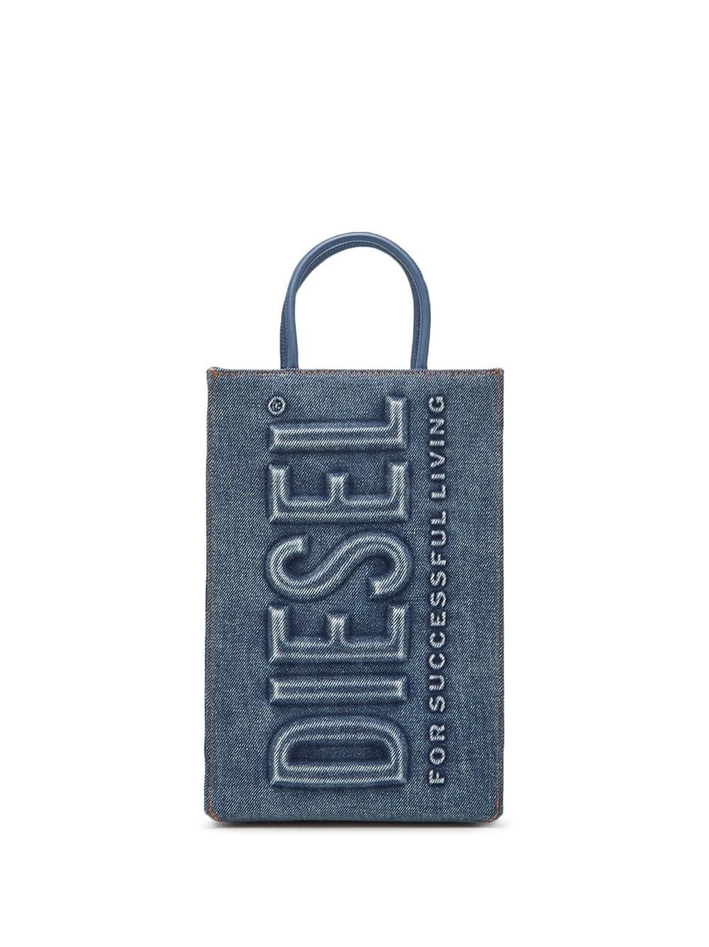 logo-embossed denim tote bag - 1