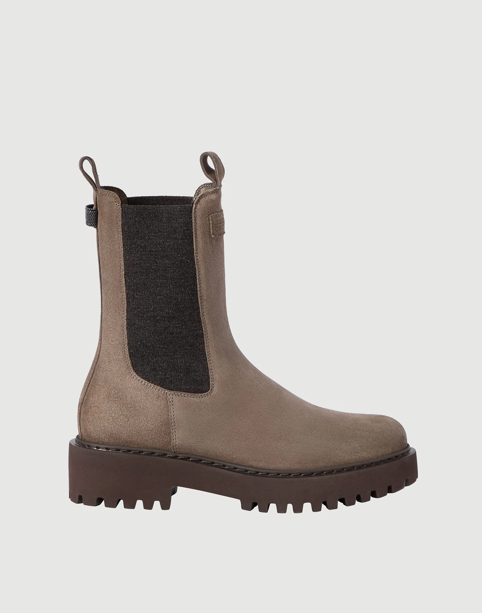 Suede boots with knit insert and precious loop detail - 1