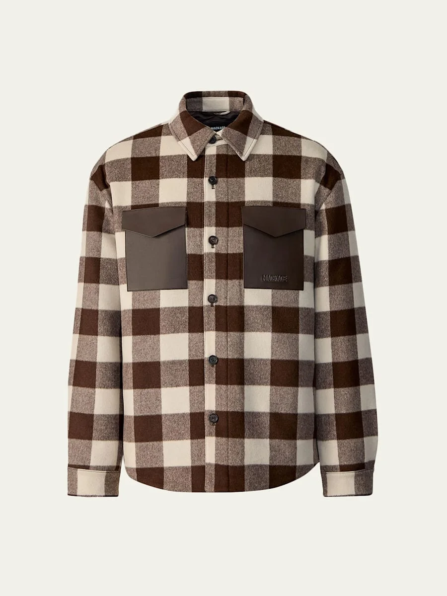 Men's Ryker-PL Plaid Wool Overshirt with Leather Pockets - 1