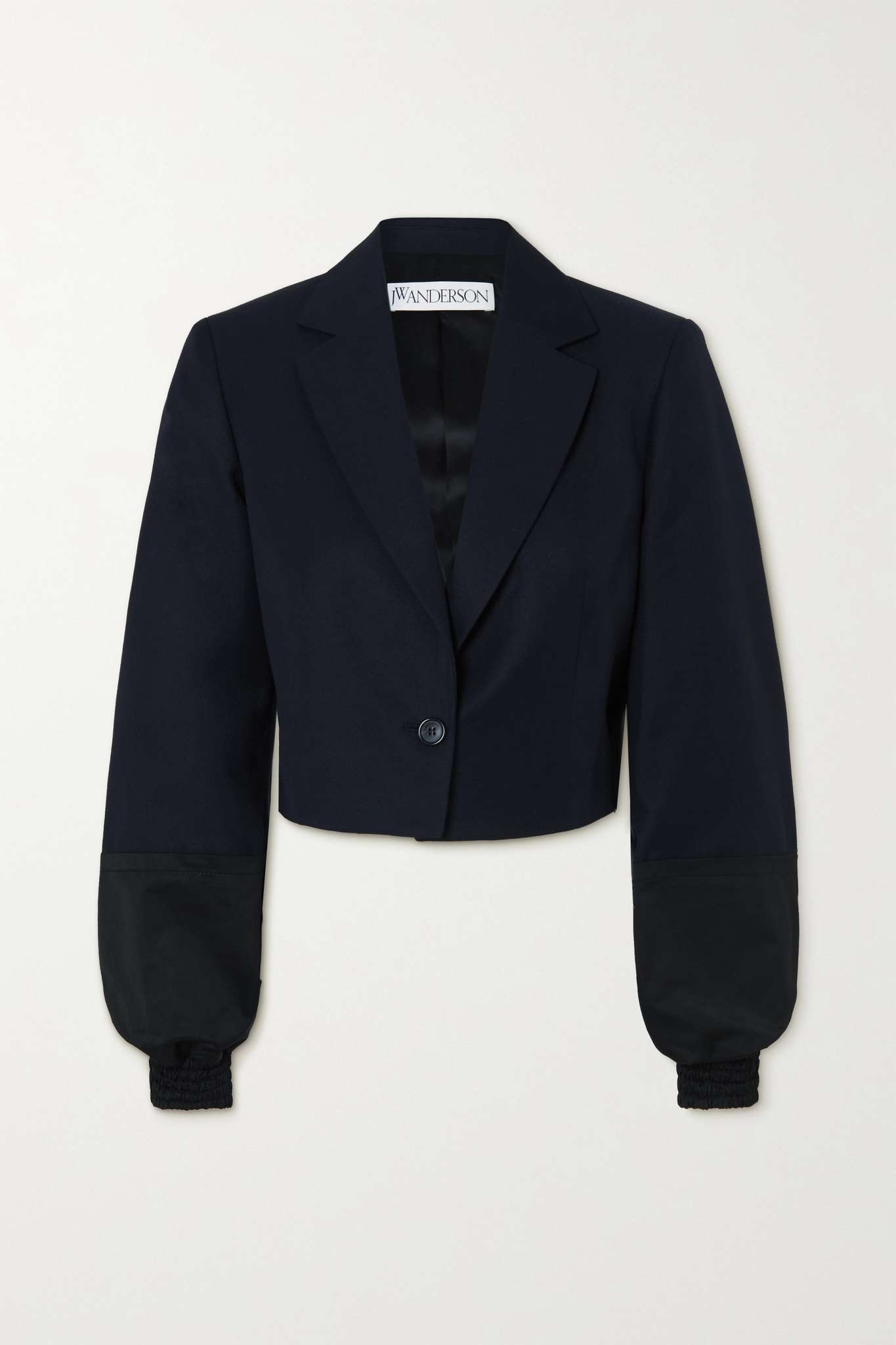 Cropped cotton blend-trimmed twill blazer - 1