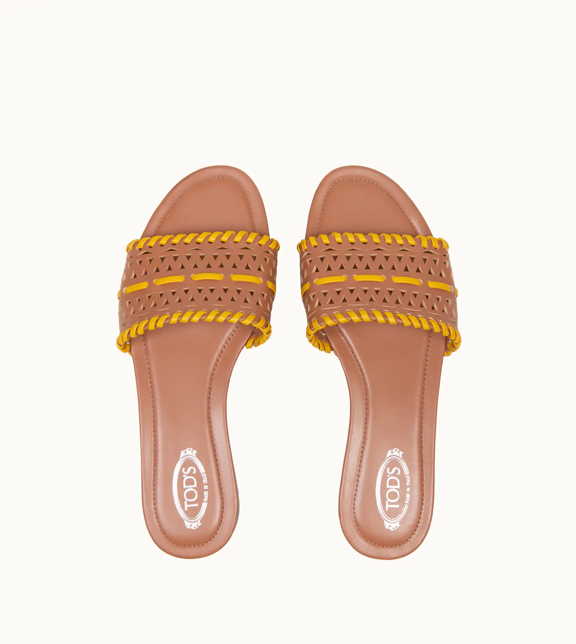 SANDALS IN LEATHER - YELLOW, BROWN - 3