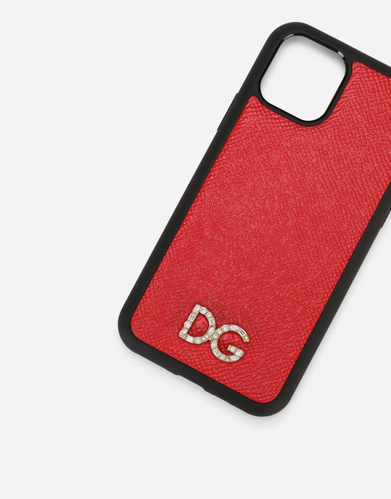 Dolce & Gabbana Dauphine calfskin iPhone 11 Pro cover with rhinestone-detailed DG logo outlook