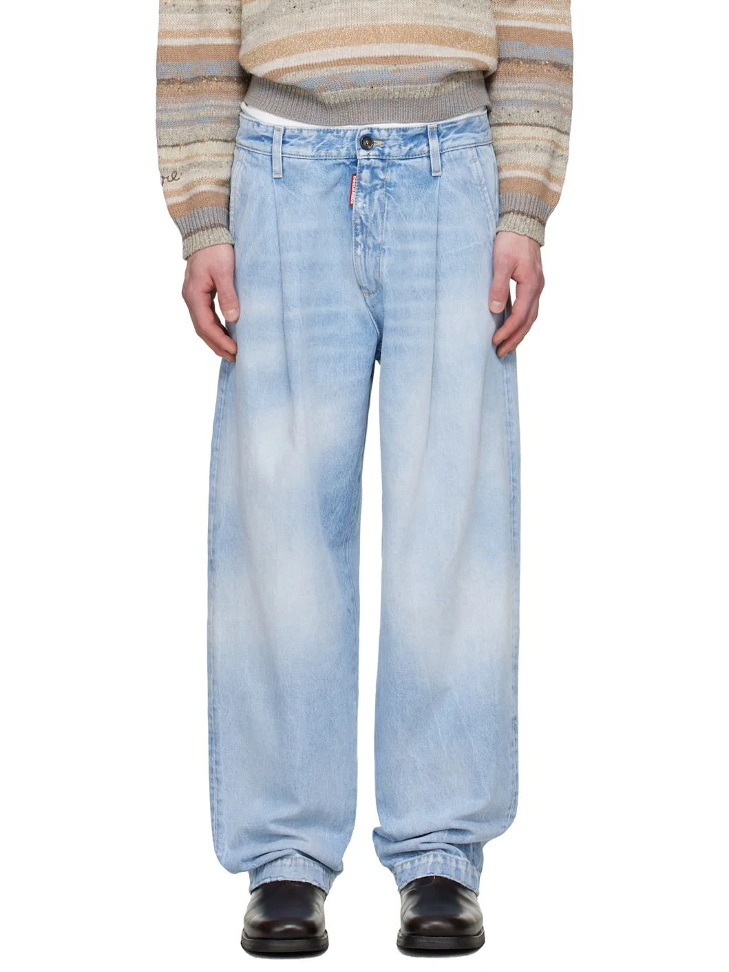 Blue Light Clean Wash One Pleat Jeans - 1