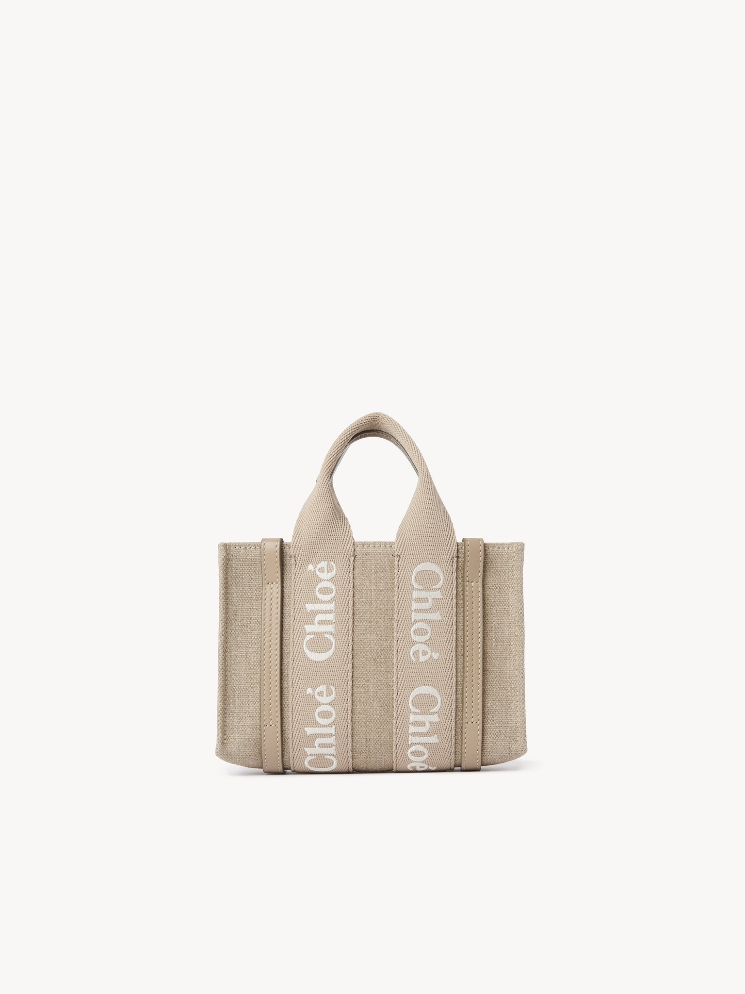MINI WOODY TOTE BAG IN LINEN & LEATHER - 4