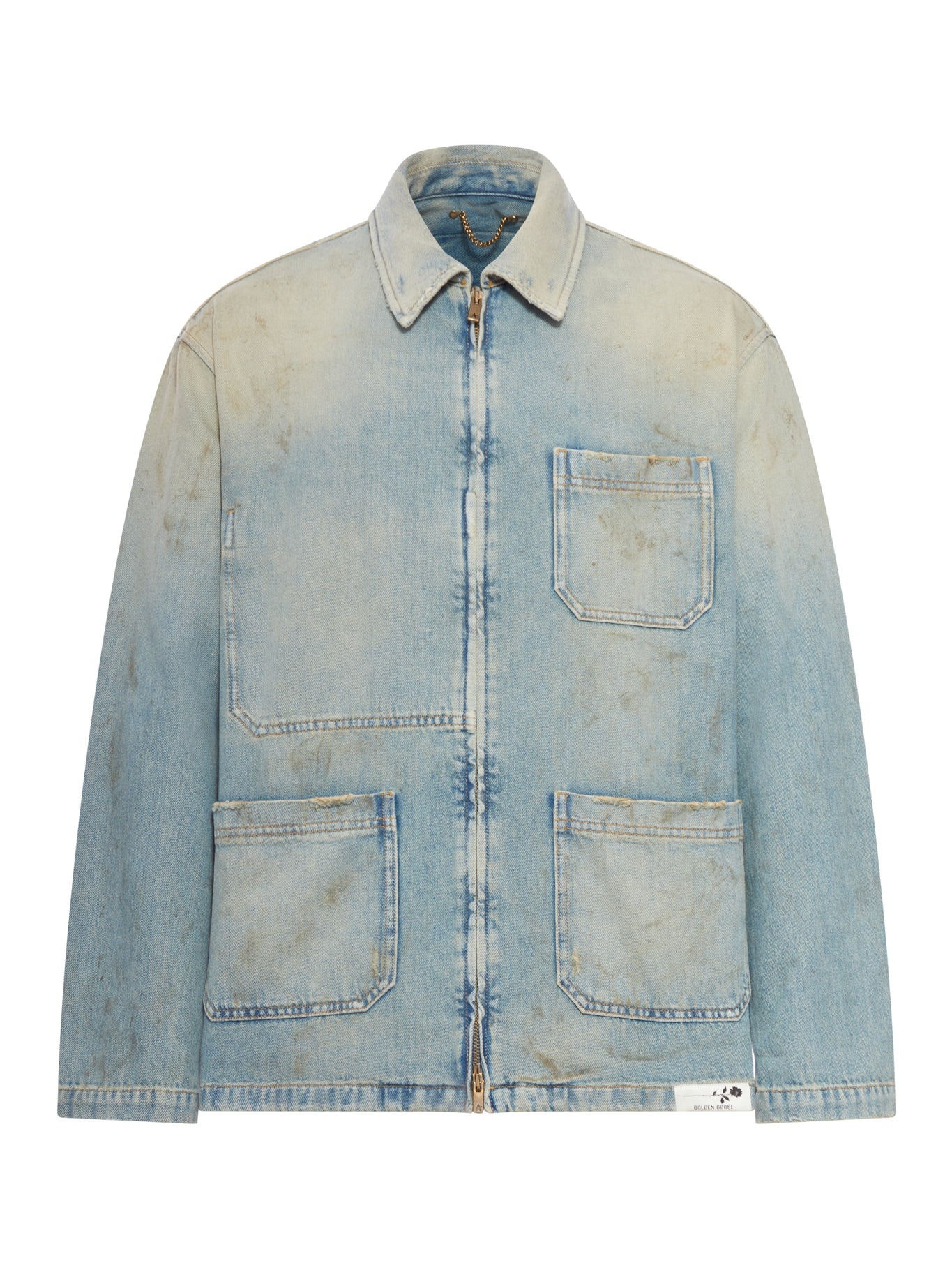 MEN`S DISTRESSED EFFECT DENIM JACKET WITH ZIP - 2