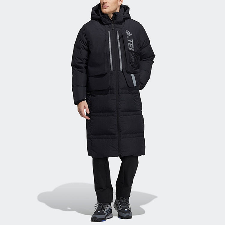 adidas Outdoor Sports Detachable Vest Long Hooded With Down Feather Jacket Black H13853 - 5