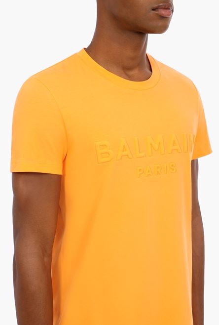 Orange cotton T-shirt with embossed orange Balmain Paris logo - 8