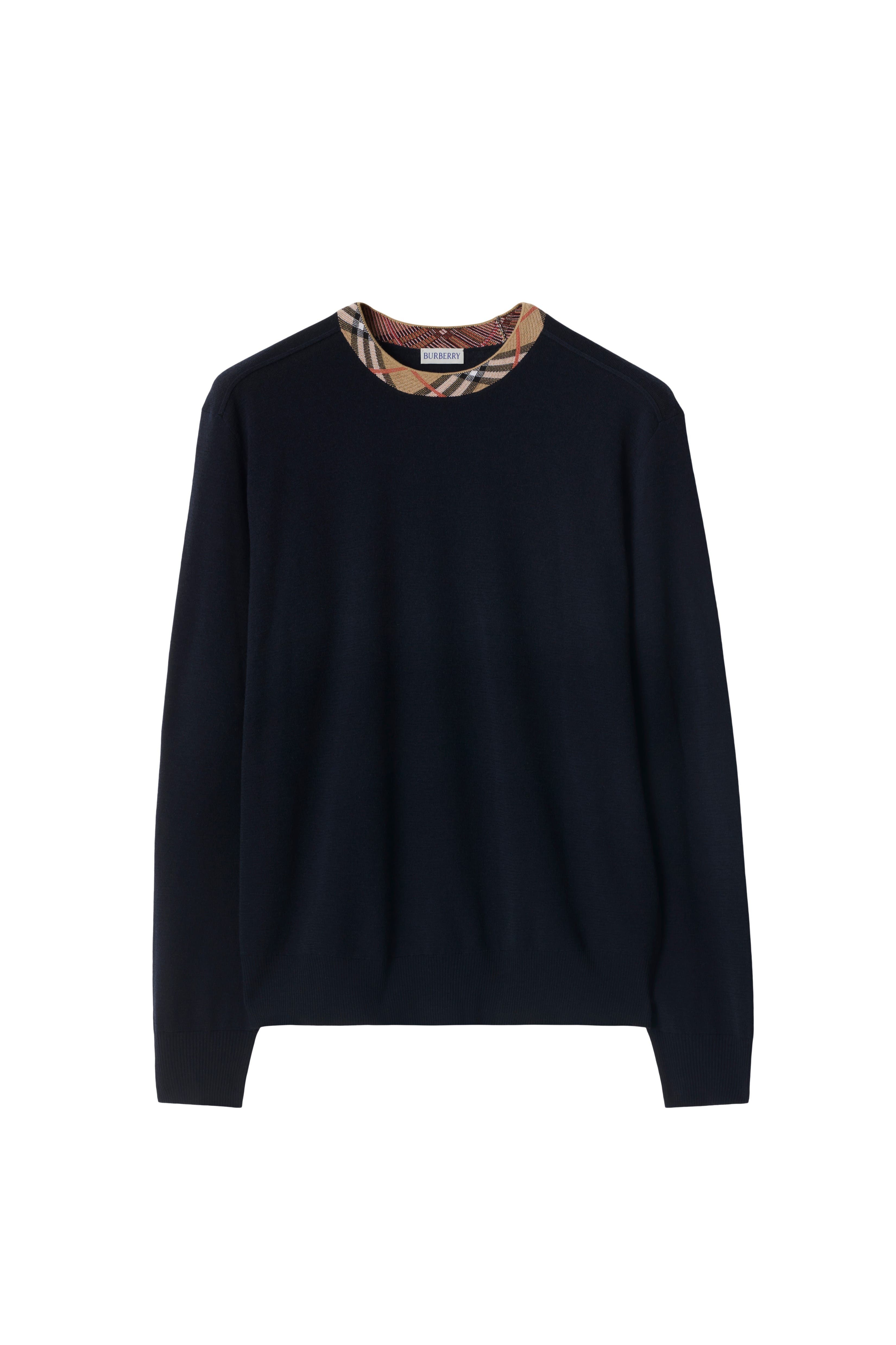 burberry Check Trim Wool Sweater in Navy at Nordstrom - 3