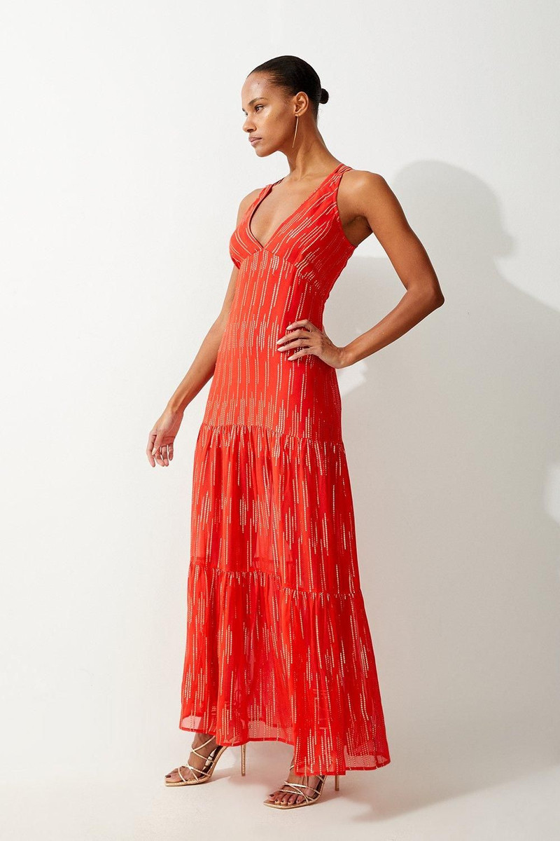 Strappy Metallic Viscose Georgette Beach Dress 3